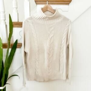 GAP Womens Cream Cable Knit Sweater Turtleneck Long Sleeve Pullover Size XS